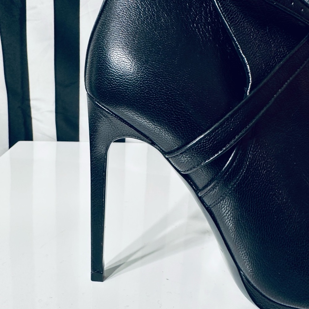 SAINT LAURENT Paris Black Leather Peep Toe Platform Heeled Ankle Booties - Picture 5 of 8